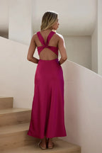 Luxe Sheath Plunge Neck Sleeveless Twist Back Floor Length Prom Dress