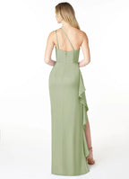 Luxe Sheath Satin One Shoulder Sleeveless Asymmetrical Ruffle Floor Length Bridesmaid Dress