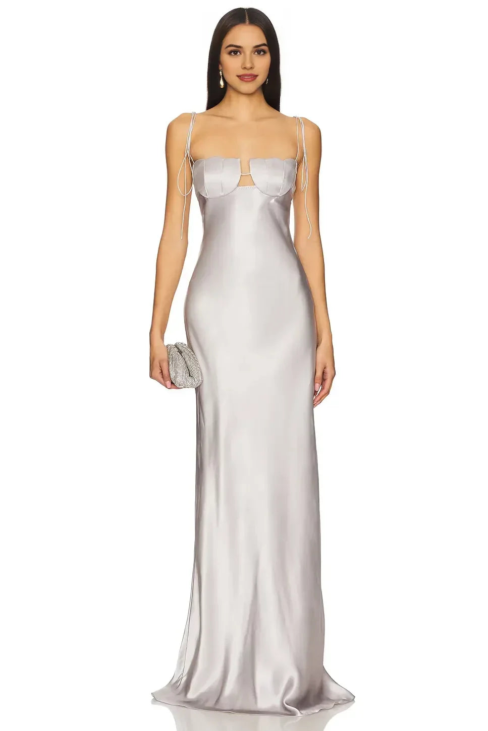 Luxe Sheath Scallop Neck Adjustable Strap Floor Length Prom Dress