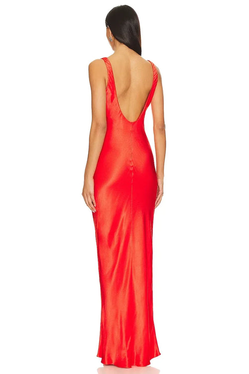 Robe de bal de luxe fourreau, col rond, sans manches, dos plongeant, longueur ras du sol