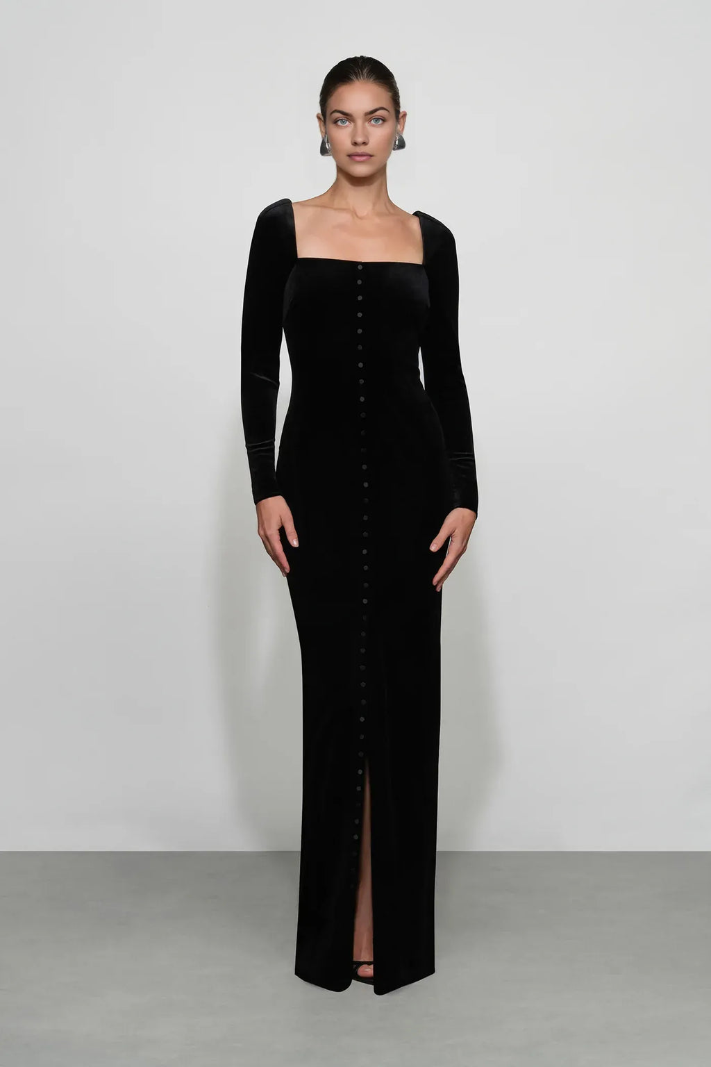 Luxe Sheath Square Neck Long Sleeve Zipper Back Floor Length For Ladies Prom Dress