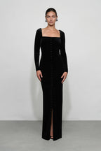 Luxe Sheath Square Neck Long Sleeve Zipper Back Floor Length For Ladies Prom Dress