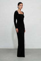 Luxe Sheath Square Neck Long Sleeve Zipper Back Floor Length For Ladies Prom Dress