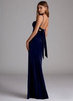 Luxe Sheath Square Neck Sleeveless Tie Back Floor Length Bridesmaid Dress