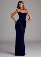 Luxe Sheath Square Neck Sleeveless Tie Back Floor Length Bridesmaid Dress