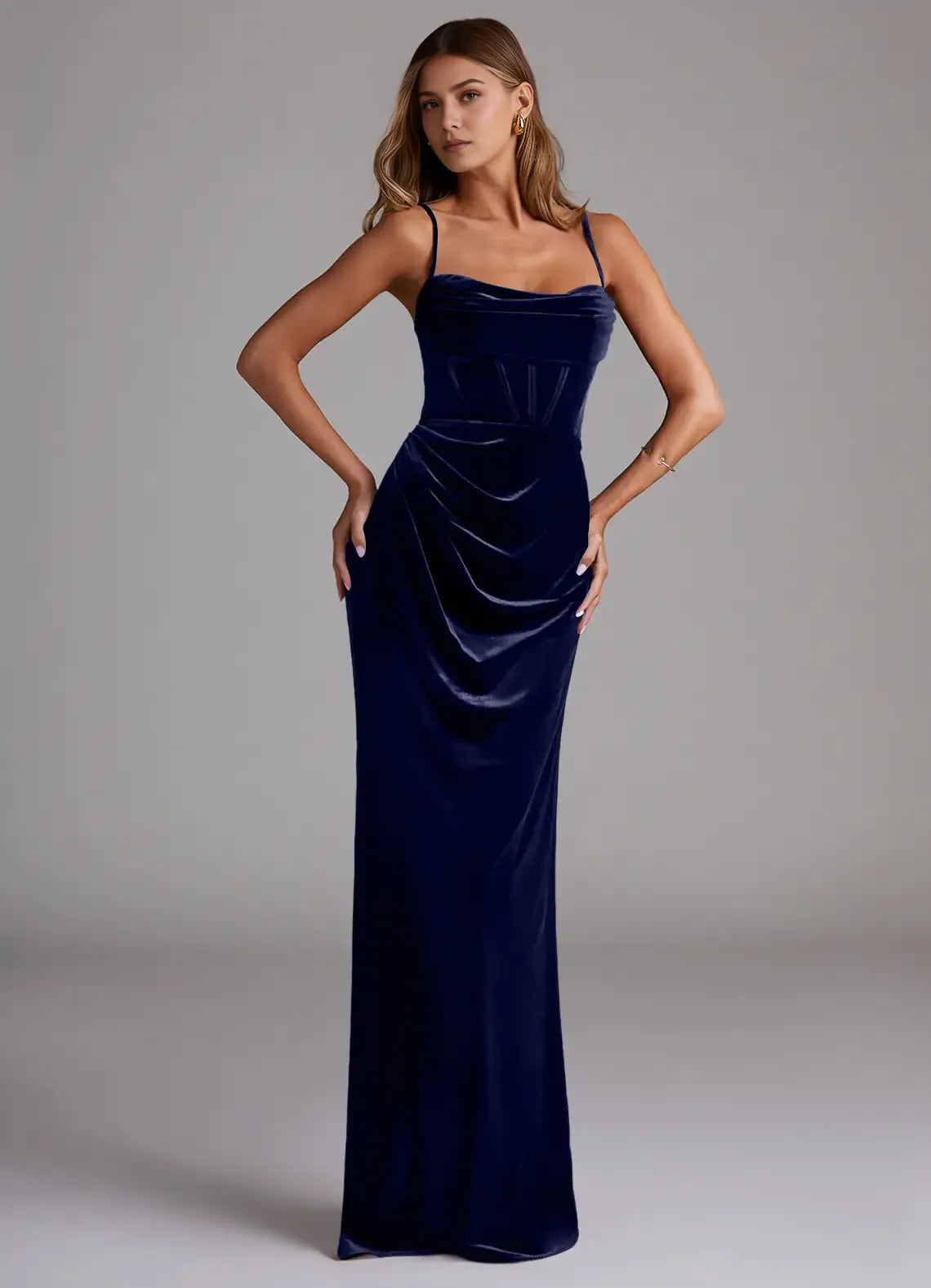 Luxe Sheath Square Neck Sleeveless Tie Back Floor Length Bridesmaid Dress