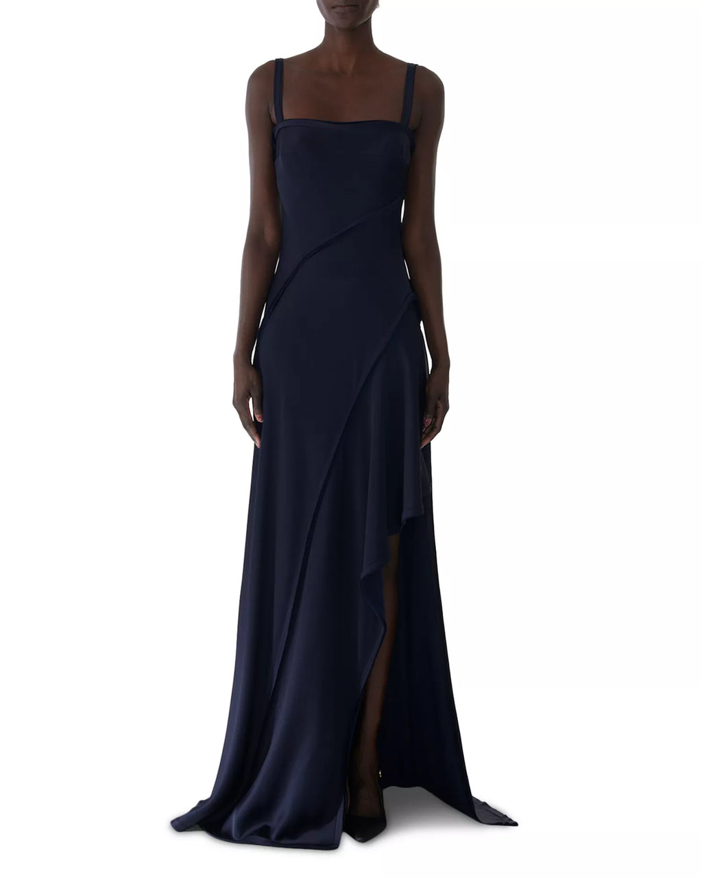 Luxe Sheath Square Neck Spaghetti Strap Asymmetrical Train Floor Length For Ladies Prom Dress