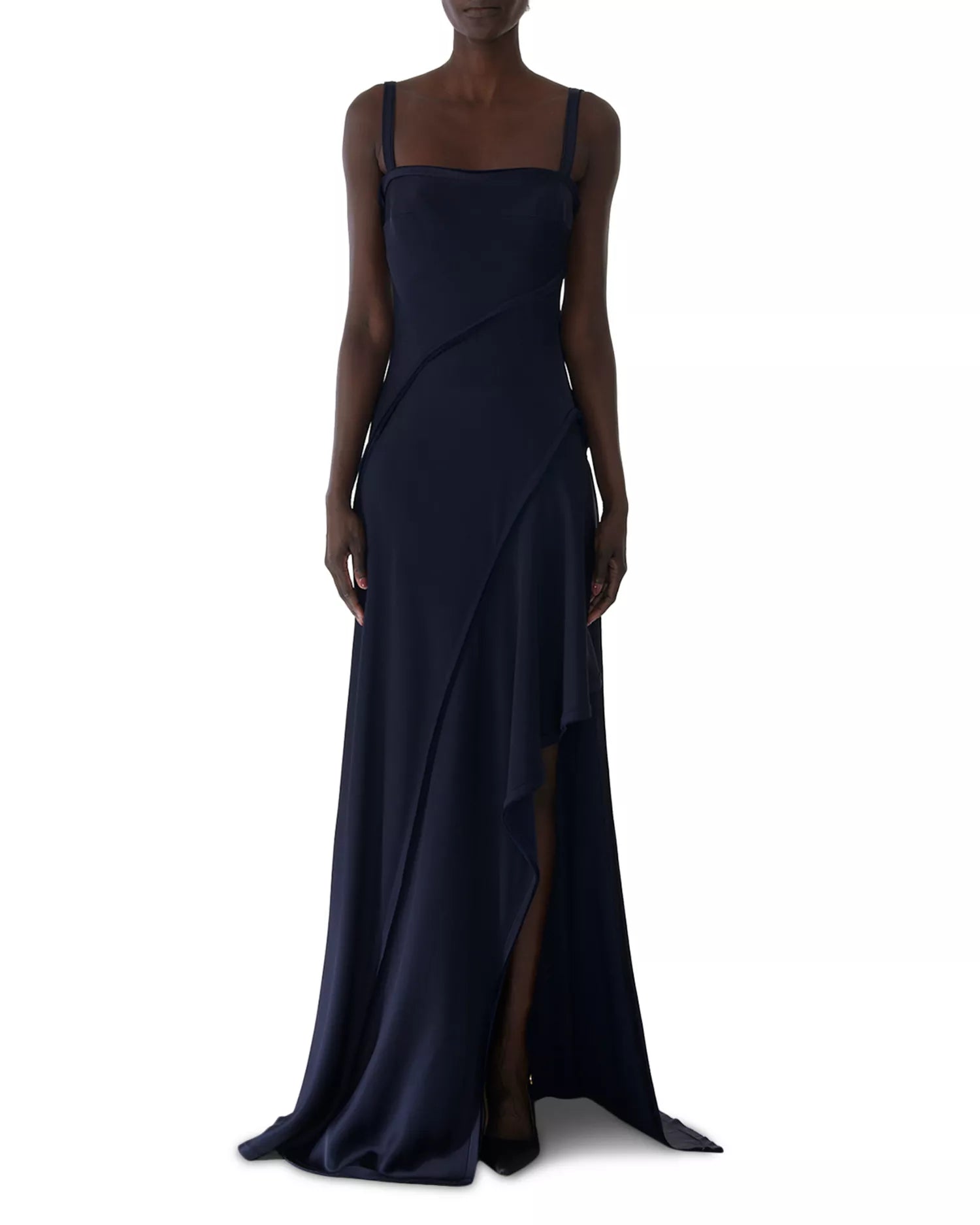 Luxe Sheath Square Neck Spaghetti Strap Asymmetrical Train Floor Length For Ladies Prom Dress