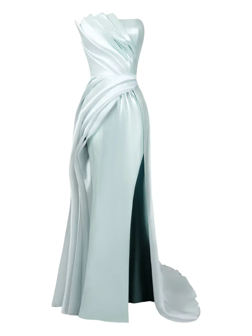 Luxe Sheath Strapless Draped Sleeve Open Back Train Floor Length Prom Dress