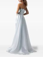 Luxe Sheath Strapless Draped Sleeve Open Back Train Floor Length Prom Dress
