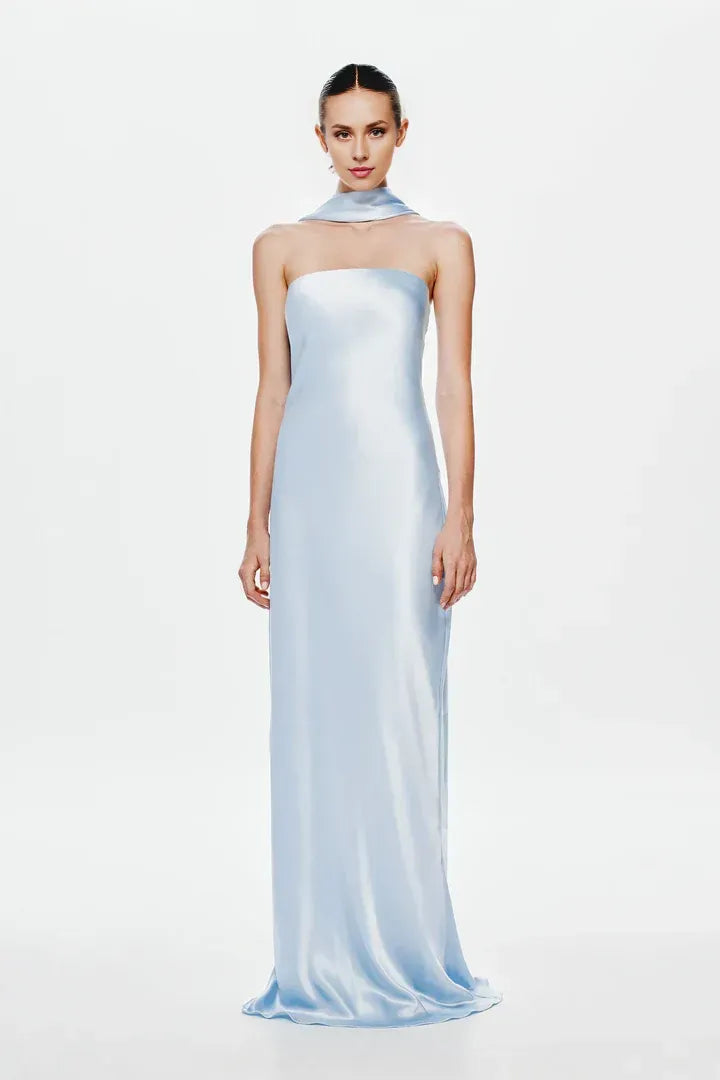 Luxe Sheath Strapless Halter Style Drape Back Floor Length For Sale Prom Dress