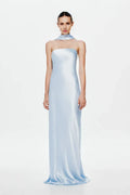 Luxe Sheath Strapless Halter Style Drape Back Floor Length For Sale Prom Dress