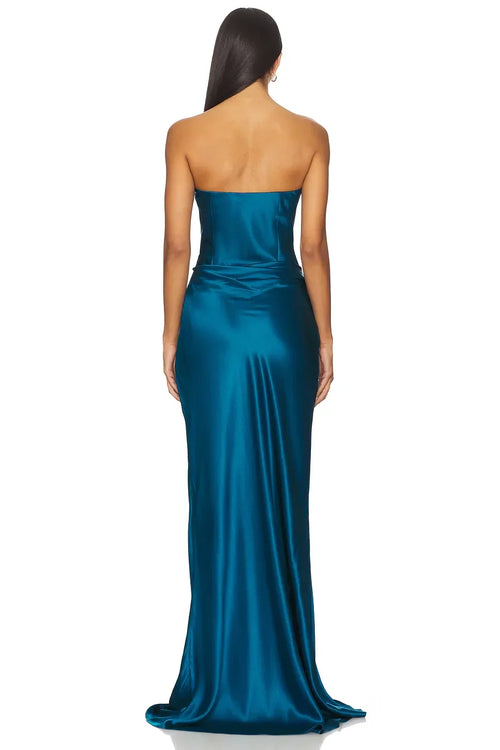 Robe de Soirée Fourreau Longue Luxe, Bustier, Sans Manches et Drapeé dans le Dos