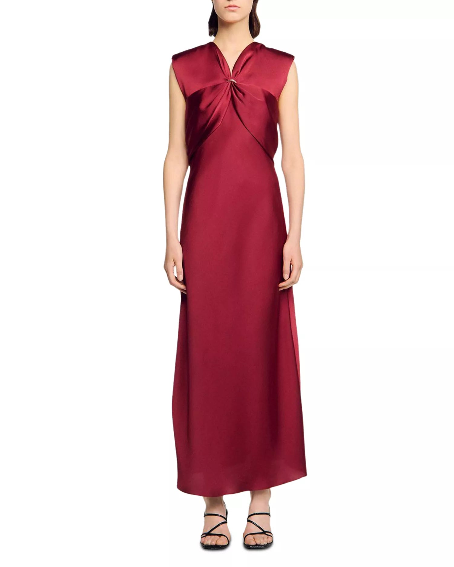 Luxe Sheath V Neck Sleeveless Knot Accent Floor Length For Adults Prom Dress