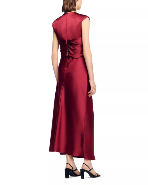 Robe de bal de luxe fourreau col en V sans manches, rehaussée d'un nœud, longueur ras du sol pour adultes