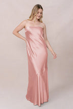 Luxe Satin Strapless Sweetheart Neck Open Back Mermaid Bridesmaid Dress with Pockets Floor-Length Hem