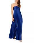 Luxurious A Line Strapless Pleated Bodice Open Back Floor Length Prom Dress