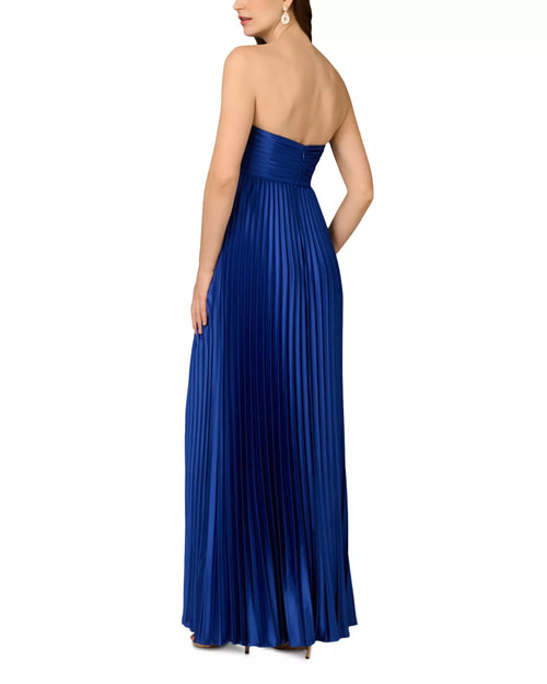 Luxurious A Line Strapless Pleated Bodice Open Back Floor Length Prom Dress