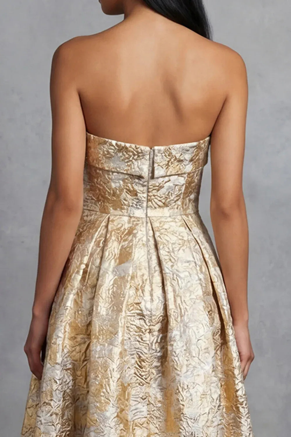 Luxurious A-Line Strapless Sleeveless Brocade Midi Evening Dress