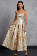 Luxurious A-Line Strapless Sleeveless Brocade Midi Evening Dress