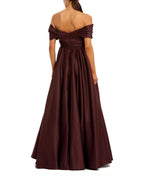 Luxurious Ballgown Off the Shoulder Short Sleeve Ruched Back Floor Length For Adults Prom Dress