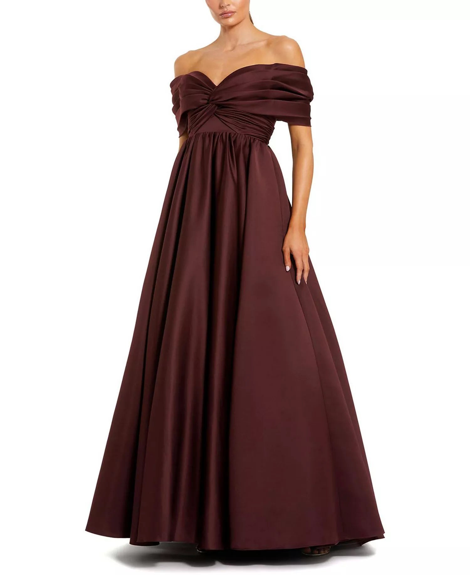 Luxurious Ballgown Off the Shoulder Short Sleeve Ruched Back Floor Length For Adults Prom Dress