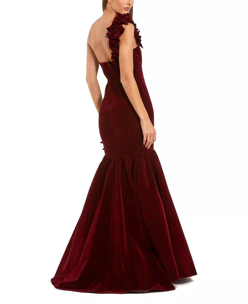 Luxurious Mermaid Sweetheart Neck One Shoulder Floral Trim Open Back Floor Length For Sale Prom Dress