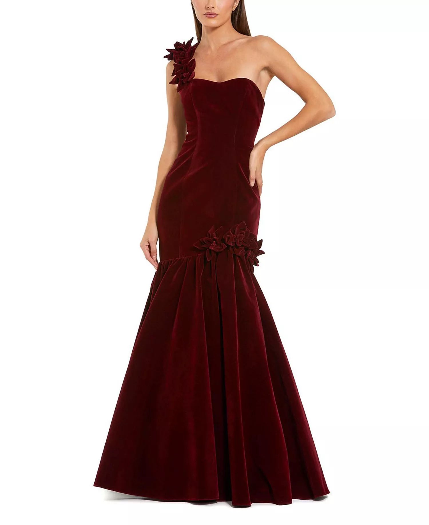 Luxurious Mermaid Sweetheart Neck One Shoulder Floral Trim Open Back Floor Length For Sale Prom Dress