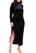 Luxurious Plus Size Sheath Turtleneck Long Sleeve Zipper Back Midi Evening Dress