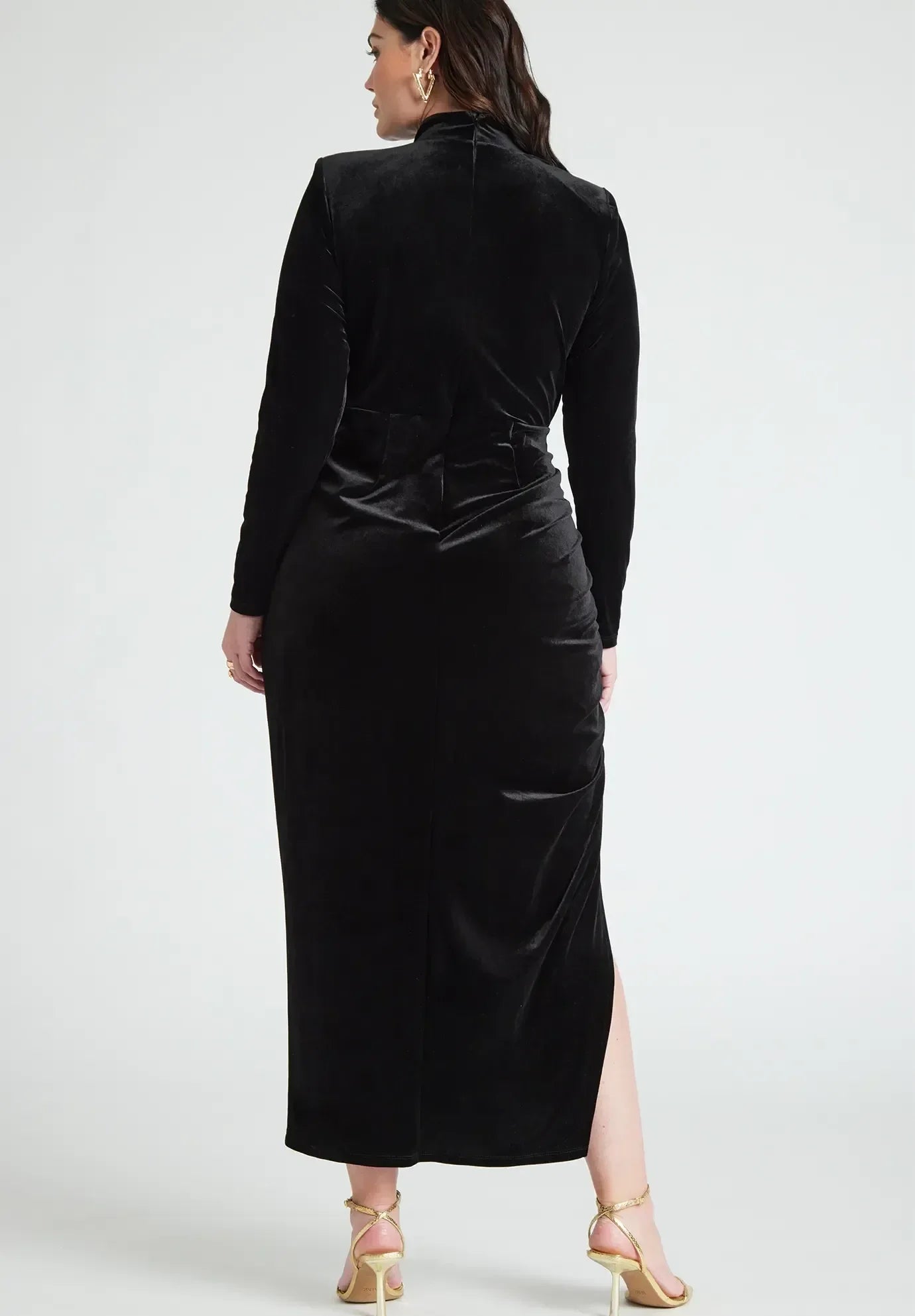 Luxurious Plus Size Sheath Turtleneck Long Sleeve Zipper Back Midi Evening Dress