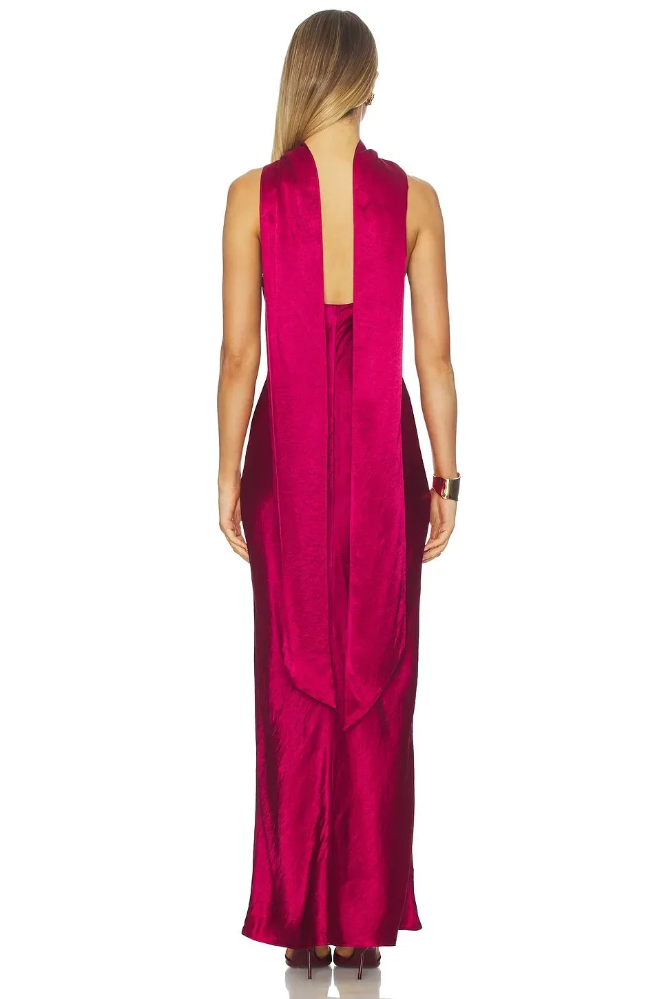Luxurious Sheath Halter Neck Sleeveless Draped Back Floor Length Evening Dress