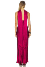Luxurious Sheath Halter Neck Sleeveless Draped Back Floor Length Evening Dress