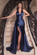 Luxurious Sheath Halter Neck Sleeveless Open Back Train Length Prom Dress