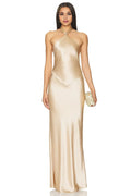 Luxurious Sheath Halter Neck Sleeveless Tie Back Floor Length Evening Dress