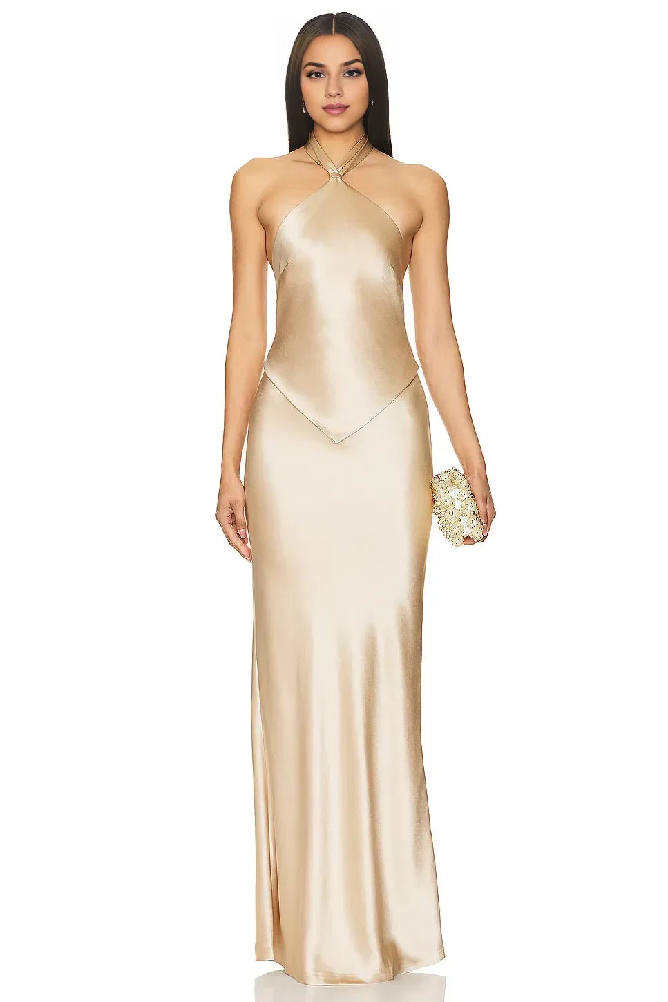 Luxurious Sheath Halter Neck Sleeveless Tie Back Floor Length Evening Dress