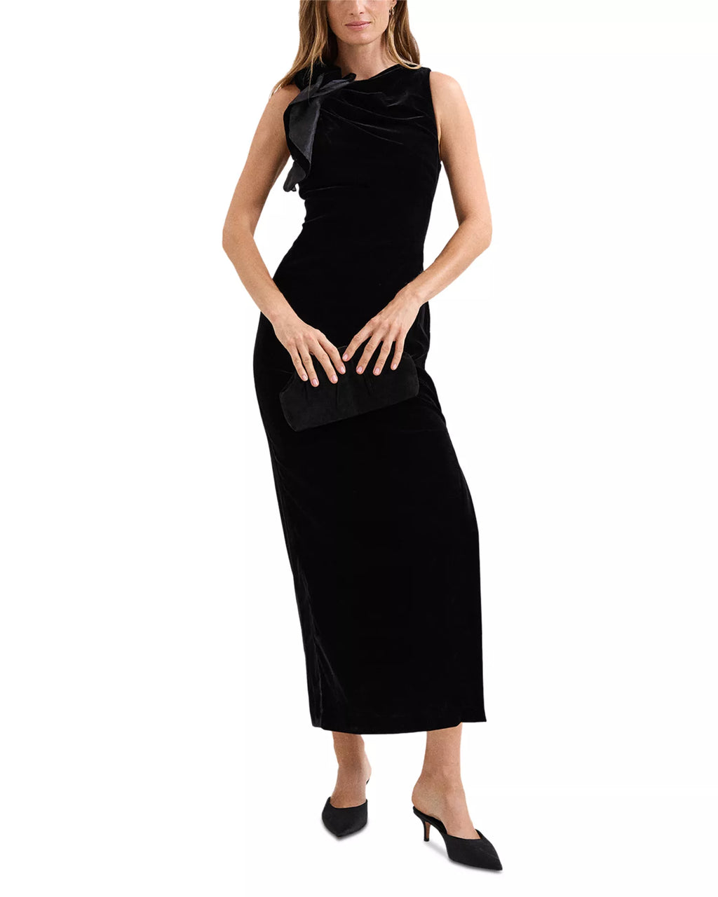 Luxurious Sheath Mock Neck Sleeveless Keyhole Back Midi Length For Ladies Prom Dress