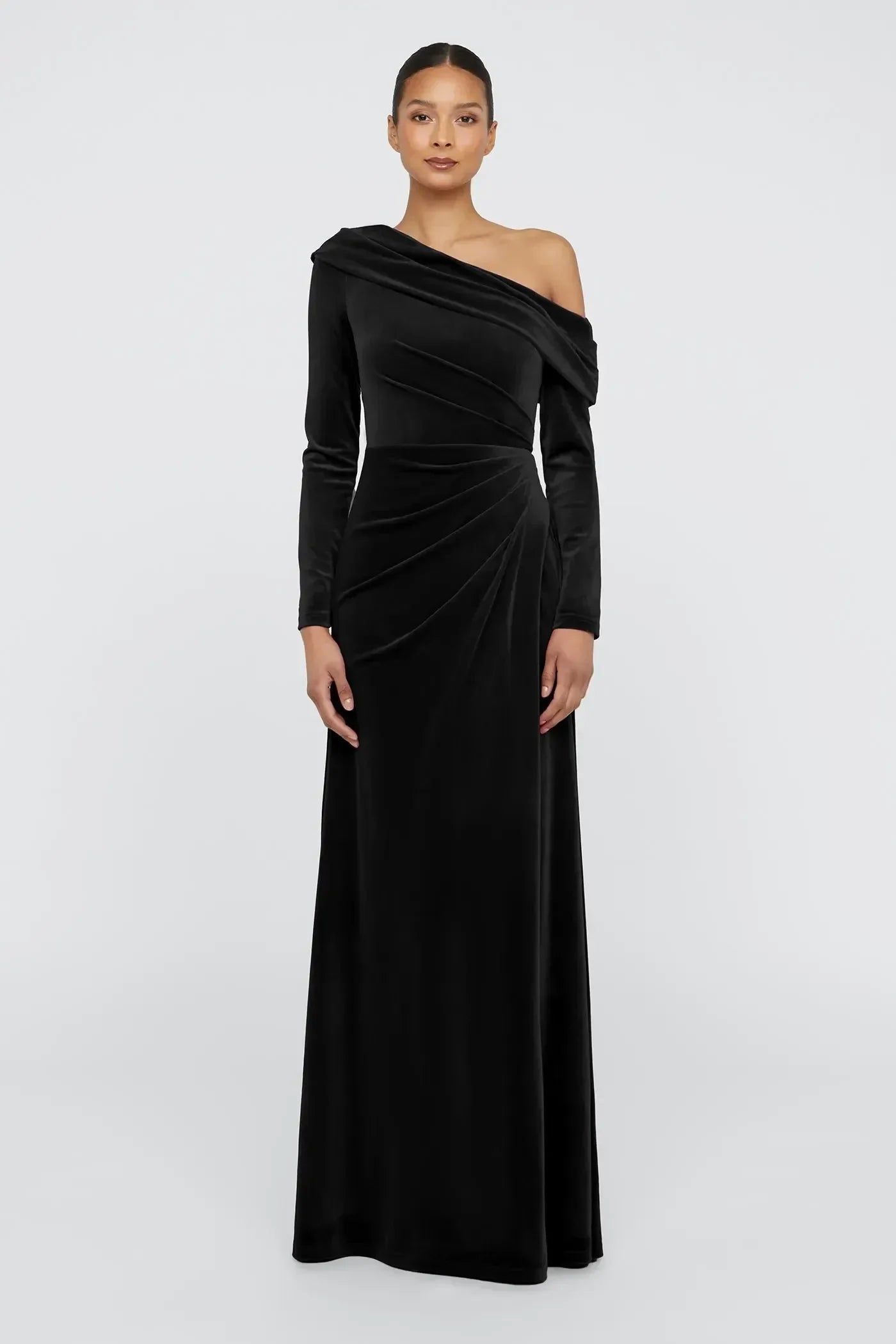 Luxurious Sheath One Shoulder Long Sleeve Solid Back Floor Length Evening Dress