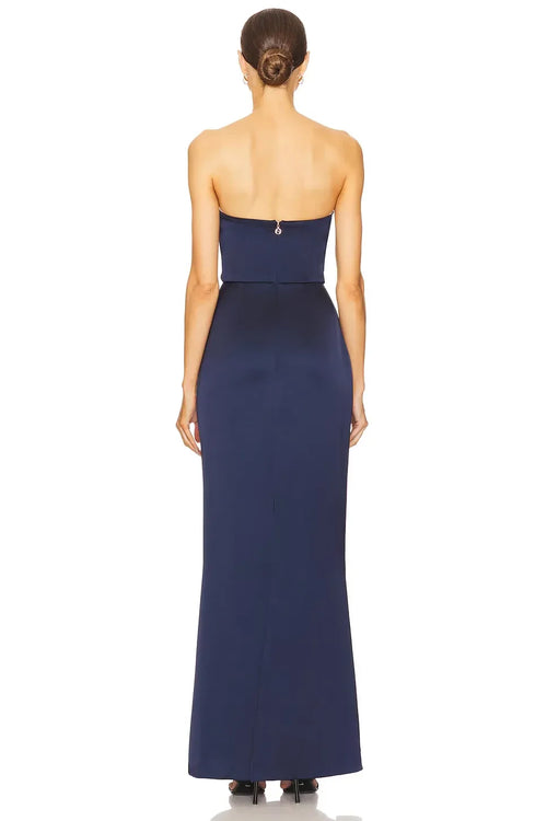 Robe de soirée longue de luxe sans bretelles et sans manches avec dos ouvert