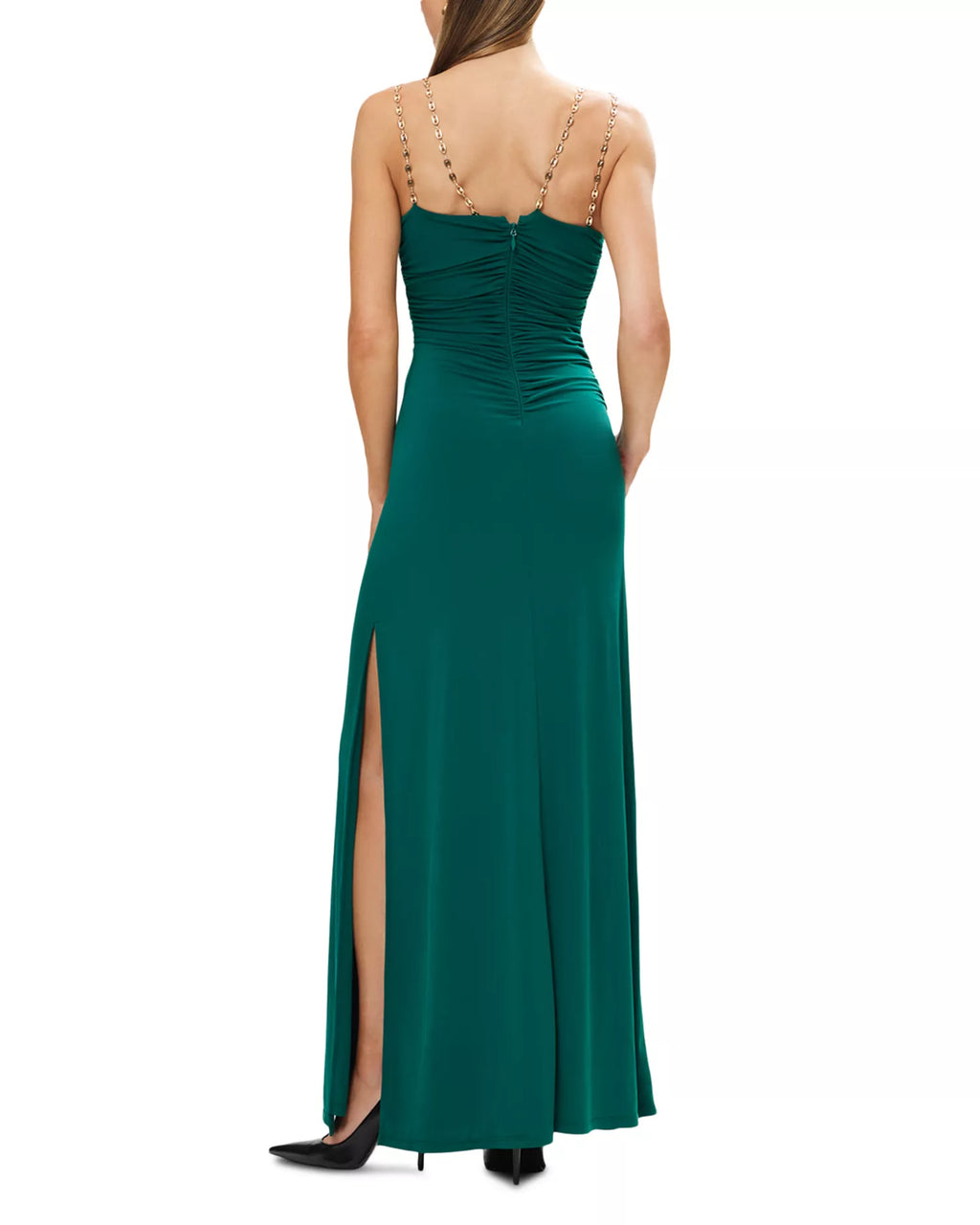 Luxurious Sheath V Neck Chain Strap Open Back Floor Length Hot Sale Prom Dress
