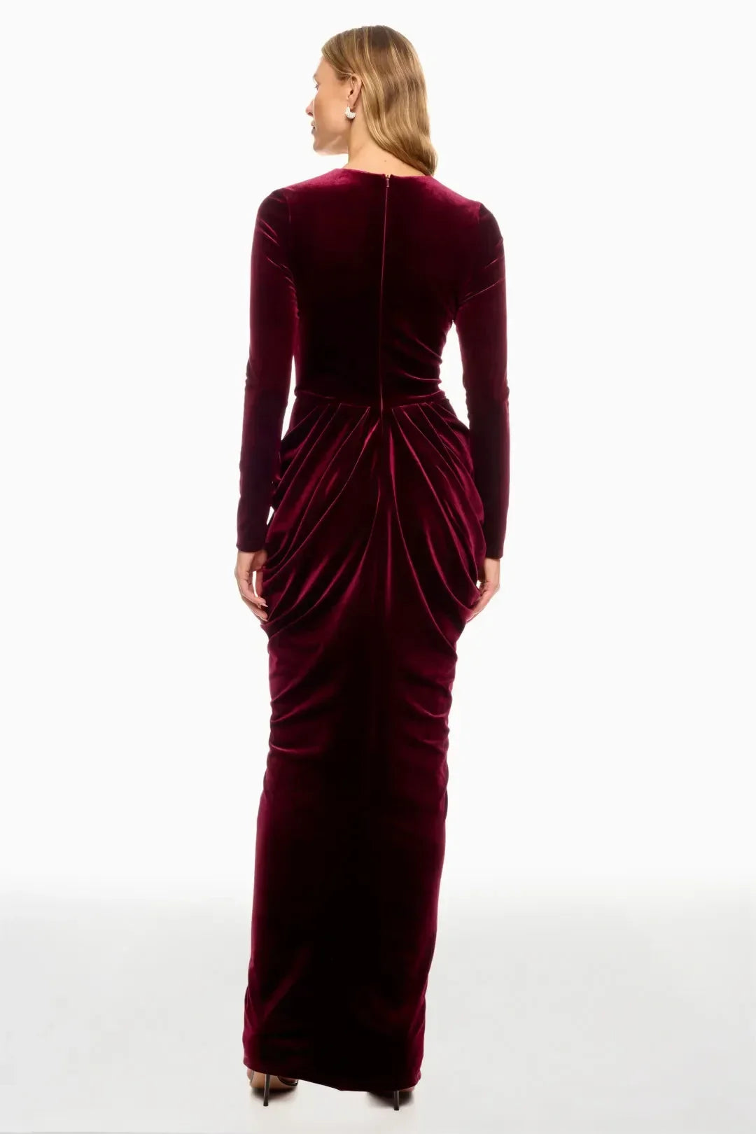 Luxurious Sheath V Neck Long Sleeve Draped Bodice Floor Length Plus Size Prom Dress