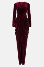 Luxurious Sheath V Neck Long Sleeve Draped Bodice Floor Length Plus Size Prom Dress