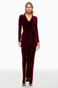 Luxurious Sheath V Neck Long Sleeve Draped Bodice Floor Length Plus Size Prom Dress