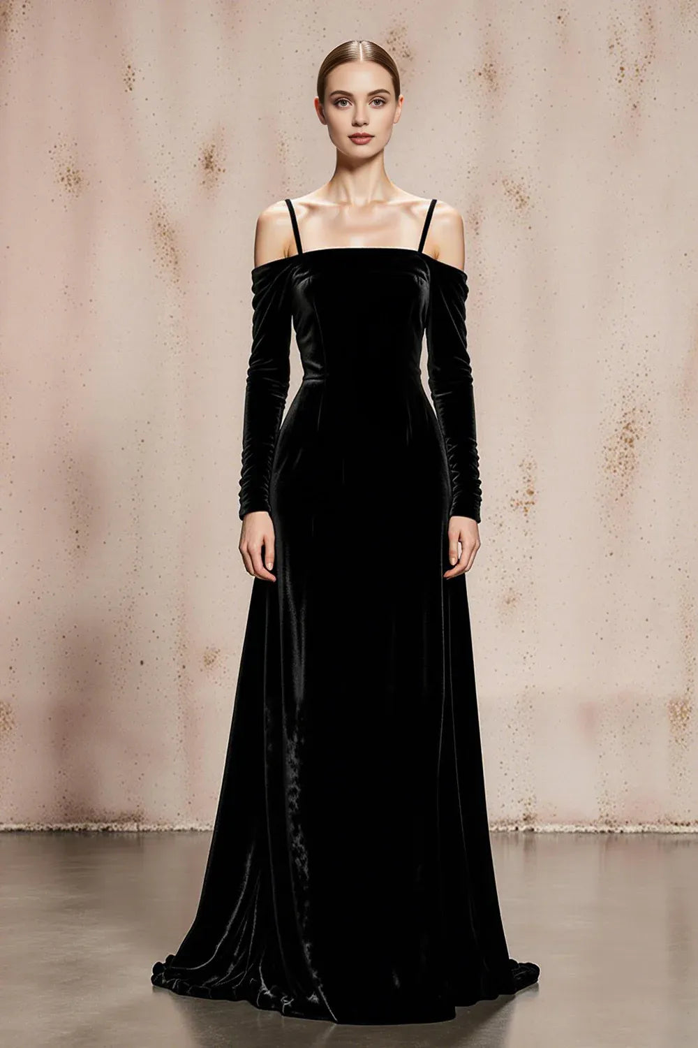 Luxurious A-Line Cold Shoulder Long Sleeve Sweep/Brush Train Prom Dress