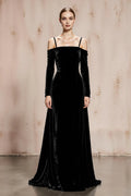 Luxurious A-Line Cold Shoulder Long Sleeve Sweep/Brush Train Prom Dress