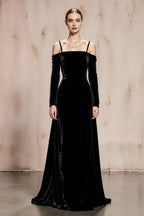 Luxurious A-Line Cold Shoulder Long Sleeve Sweep/Brush Train Prom Dress