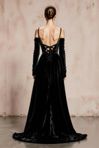 Luxurious A-Line Cold Shoulder Long Sleeve Sweep/Brush Train Prom Dress