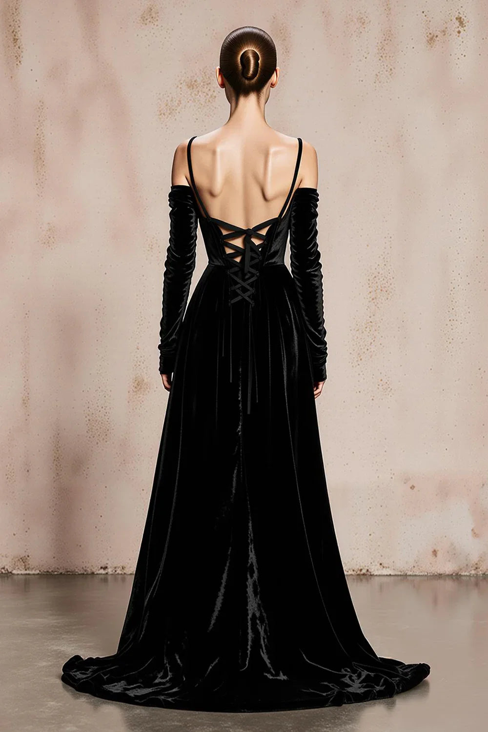 Luxurious A-Line Cold Shoulder Long Sleeve Sweep/Brush Train Prom Dress