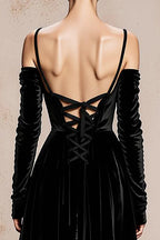 Luxurious A-Line Cold Shoulder Long Sleeve Sweep/Brush Train Prom Dress