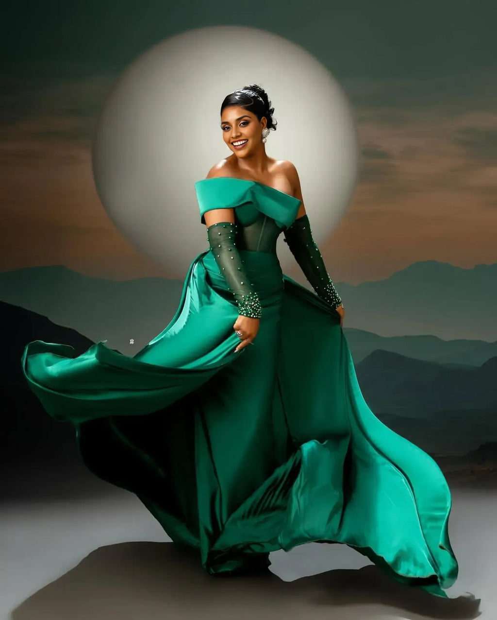 Luxurious Mermaid Off the Shoulder Long Sleeves Pleated Sweep Train Prom Dress