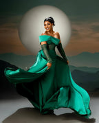 Luxurious Mermaid Off the Shoulder Long Sleeves Pleated Sweep Train Prom Dress